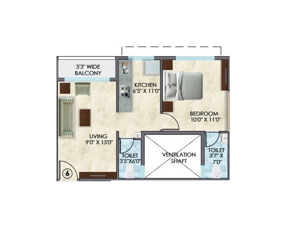 1 BHK 305 Sq. Ft. Apartment