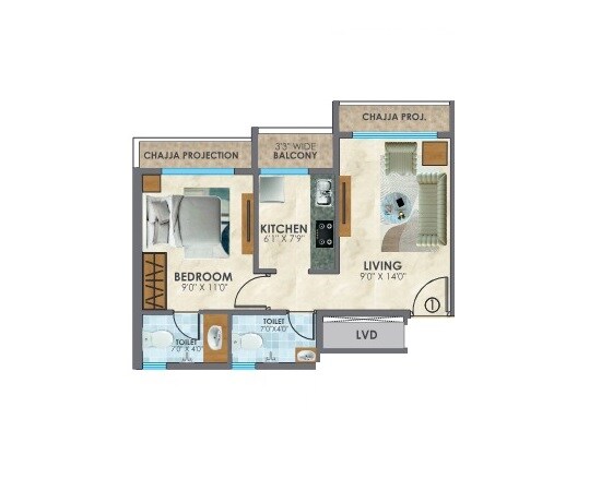 1 BHK 319 Sq. Ft. Apartment