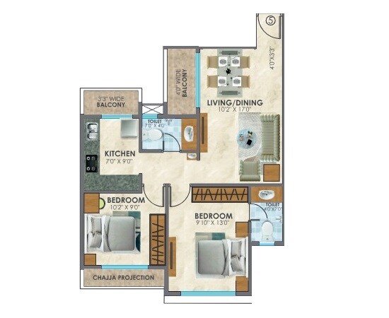 2 BHK 547 Sq. Ft. Apartment