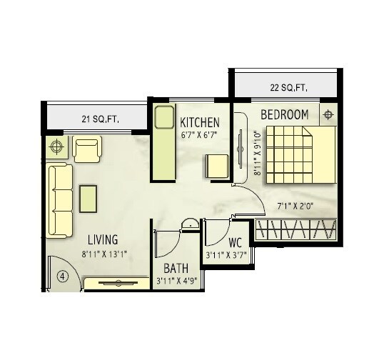 Floor plan of 1 BHK 238 Sq. Ft. Apartment in Surana Samruddhi, Navi Mumbai