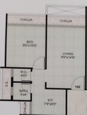 Floor plan of 1 BHK 215 Sq. Ft. Apartment in Surya Kiran, Navi Mumbai
