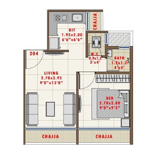 1 BHK 254 Sq. Ft. Apartment