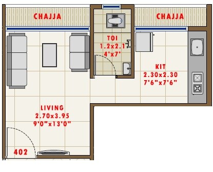 Floor plan of Studio - 194 sq. ft. in Surya Residency Ulwe, Navi Mumbai
