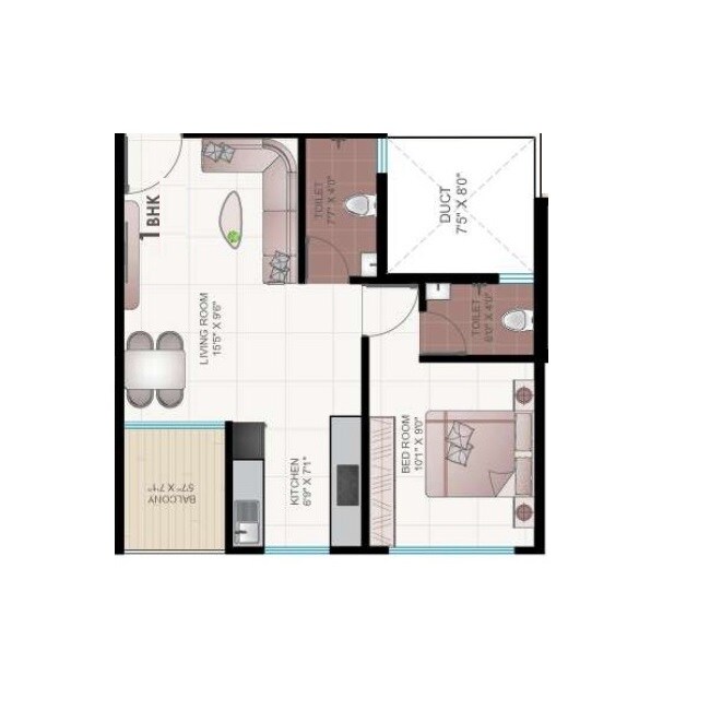 1 BHK 529 Sq. Ft. Apartment