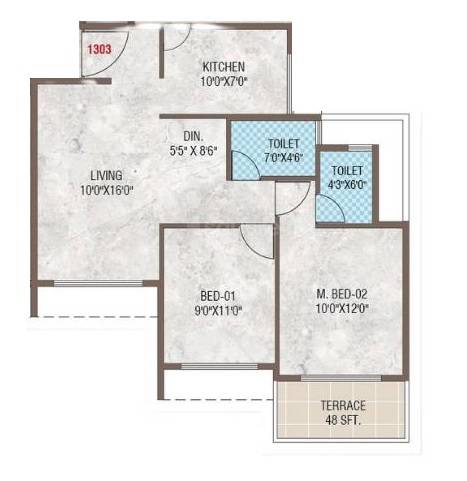 Floor plan of 2 BHK 607 Sq. Ft. Apartment in Susheel Utkarsh, Navi Mumbai