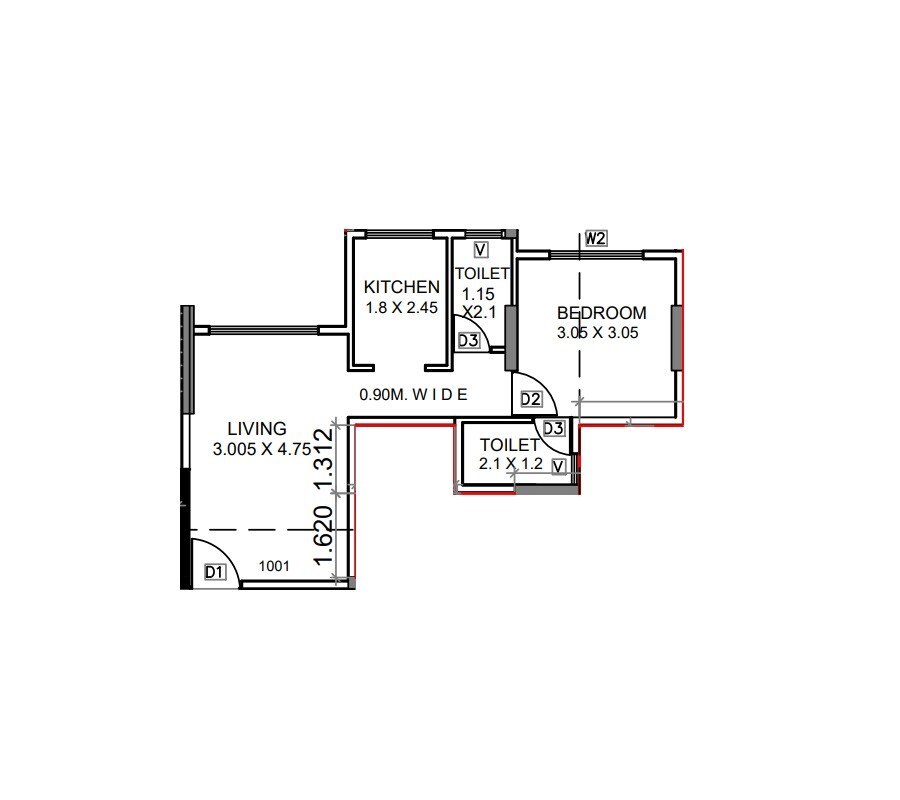 Floor plan of 1 BHK 406 Sq. Ft. Apartment in Suvidha Villa, Navi Mumbai
