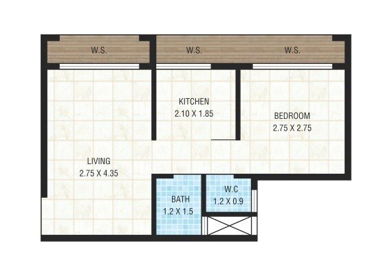 Floor plan of 1 BHK 327 Sq. Ft. Apartment in Swagat Village, Navi Mumbai