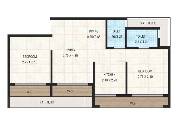 Floor plan of 2 BHK 402 Sq. Ft. Apartment in Swagat Village, Navi Mumbai
