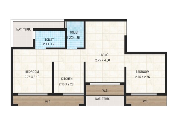 Floor plan of 2 BHK 471 Sq. Ft. Apartment in Swagat Village, Navi Mumbai
