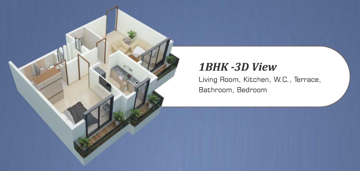 Floor plan of 1 BHK 410 Sq. Ft. Apartment in Swami Vishwa, Navi Mumbai