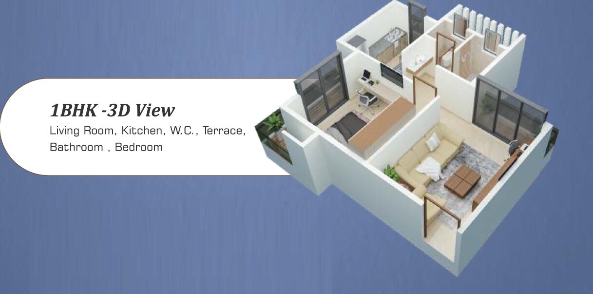 Floor plan of 1 BHK 503 Sq. Ft. Apartment in Swami Vishwa, Navi Mumbai