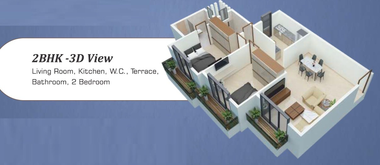 Floor plan of 2 BHK 540 Sq. Ft. Apartment in Swami Vishwa, Navi Mumbai