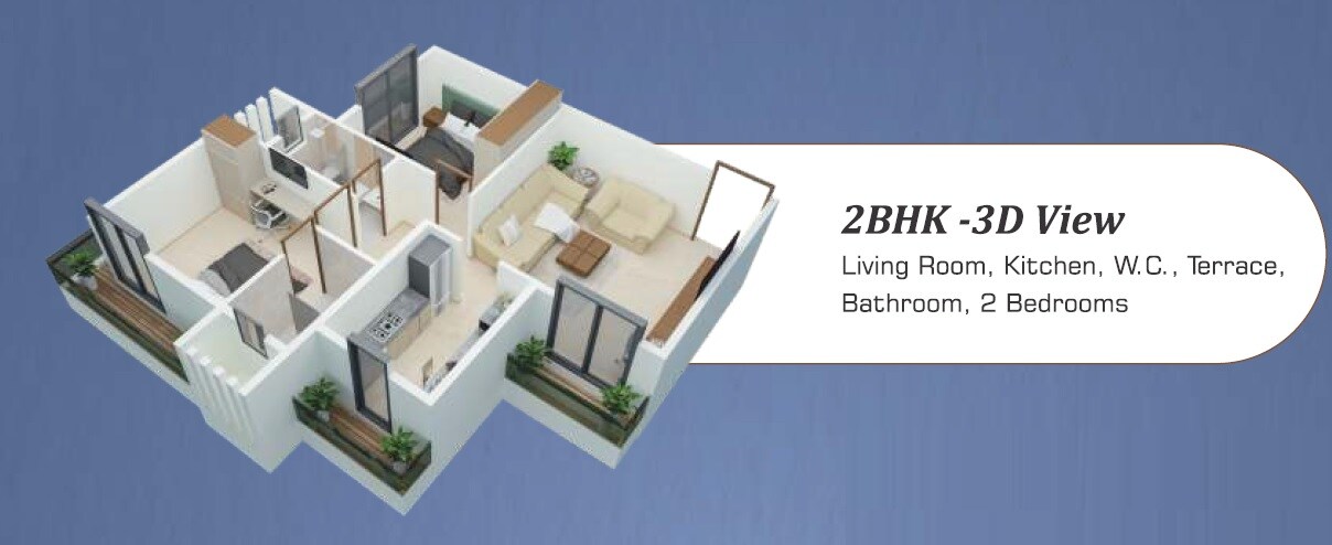 Floor plan of 2 BHK 650 Sq. Ft. Apartment in Swami Vishwa, Navi Mumbai