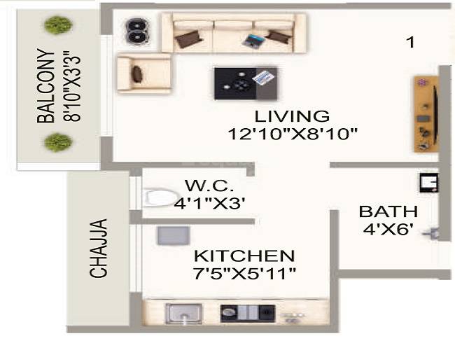 Floor plan of 241 Sq. Ft. Studio in Swamini Heights, Navi Mumbai