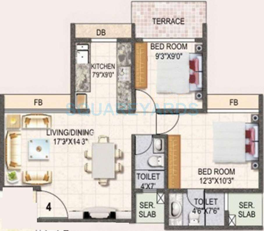 2 BHK 1055 Sq. Ft. Apartment in Swaraj Daffodils