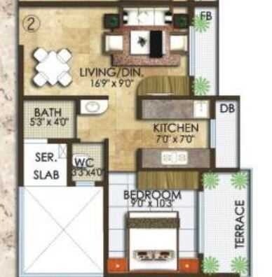 Floor plan of 1 BHK 685 Sq. Ft. Apartment in Swaraj Exotica, Navi Mumbai