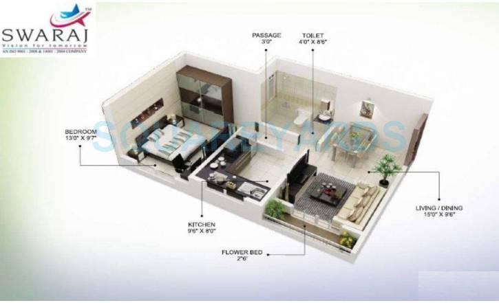 Floor plan of 1 BHK 412 Sq. Ft. Apartment in Swaraj Lagoona, Navi Mumbai
