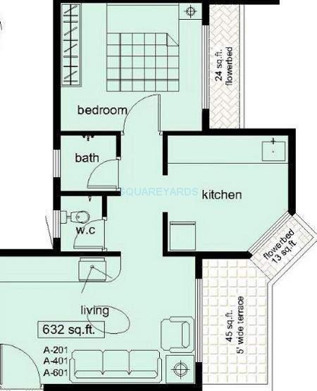 1 BHK 632 Sq. Ft. Apartment