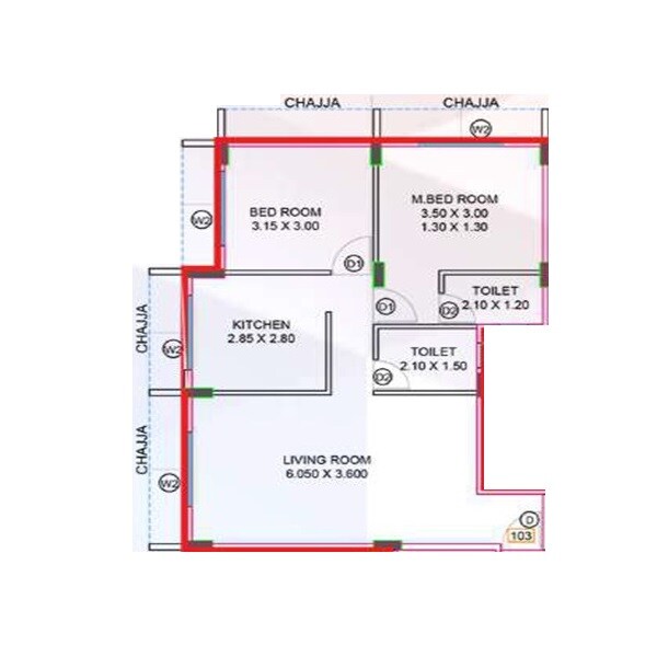 2 BHK 631 Sq. Ft. Apartment
