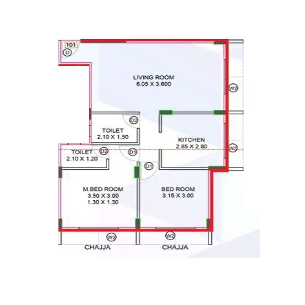 2 BHK 685 Sq. Ft. Apartment
