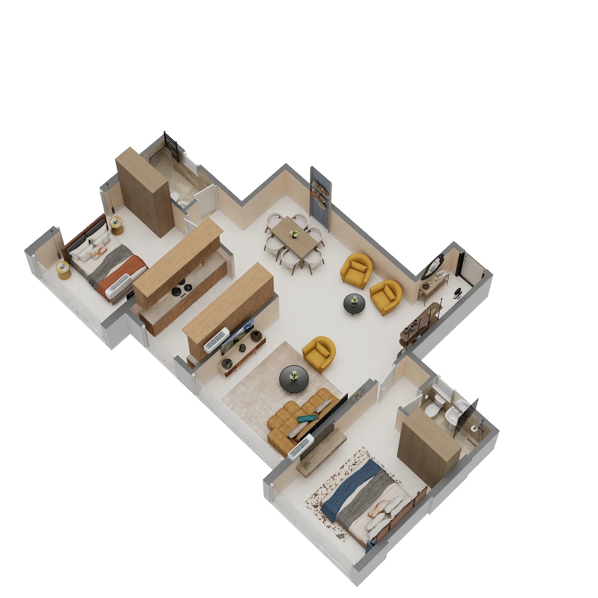 Floor plan of 2 BHK 887 Sq. Ft. Apartment in Swastik Emerald Horizons, Navi Mumbai