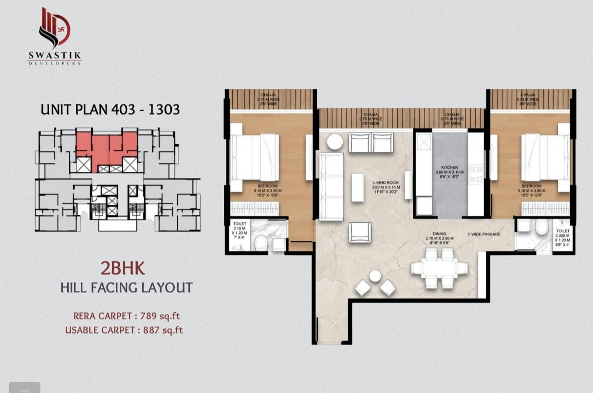 2 BHK 887 Sq. Ft. Apartment