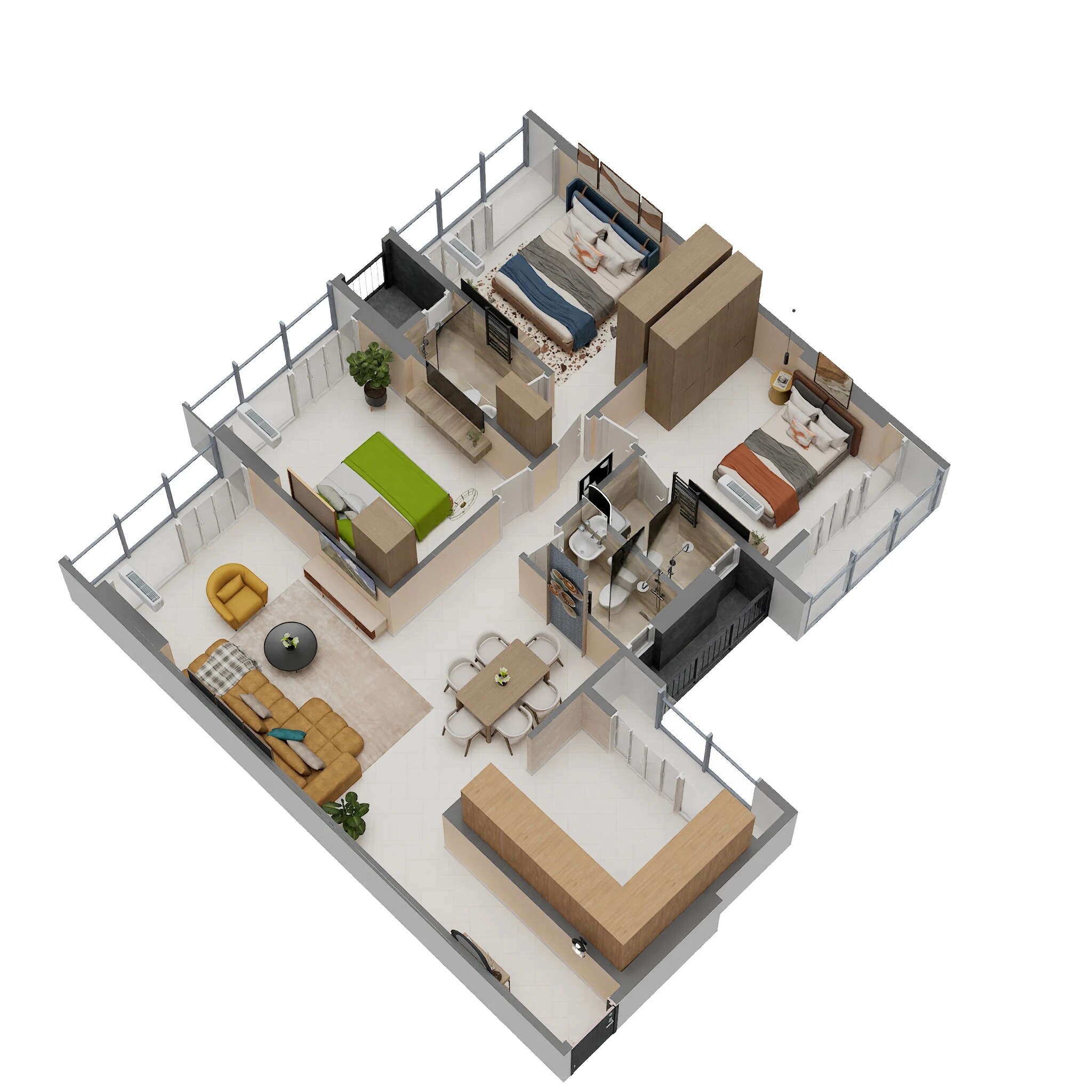 Floor plan of 3 BHK 1075 Sq. Ft. Apartment in Swastik Emerald Horizons, Navi Mumbai