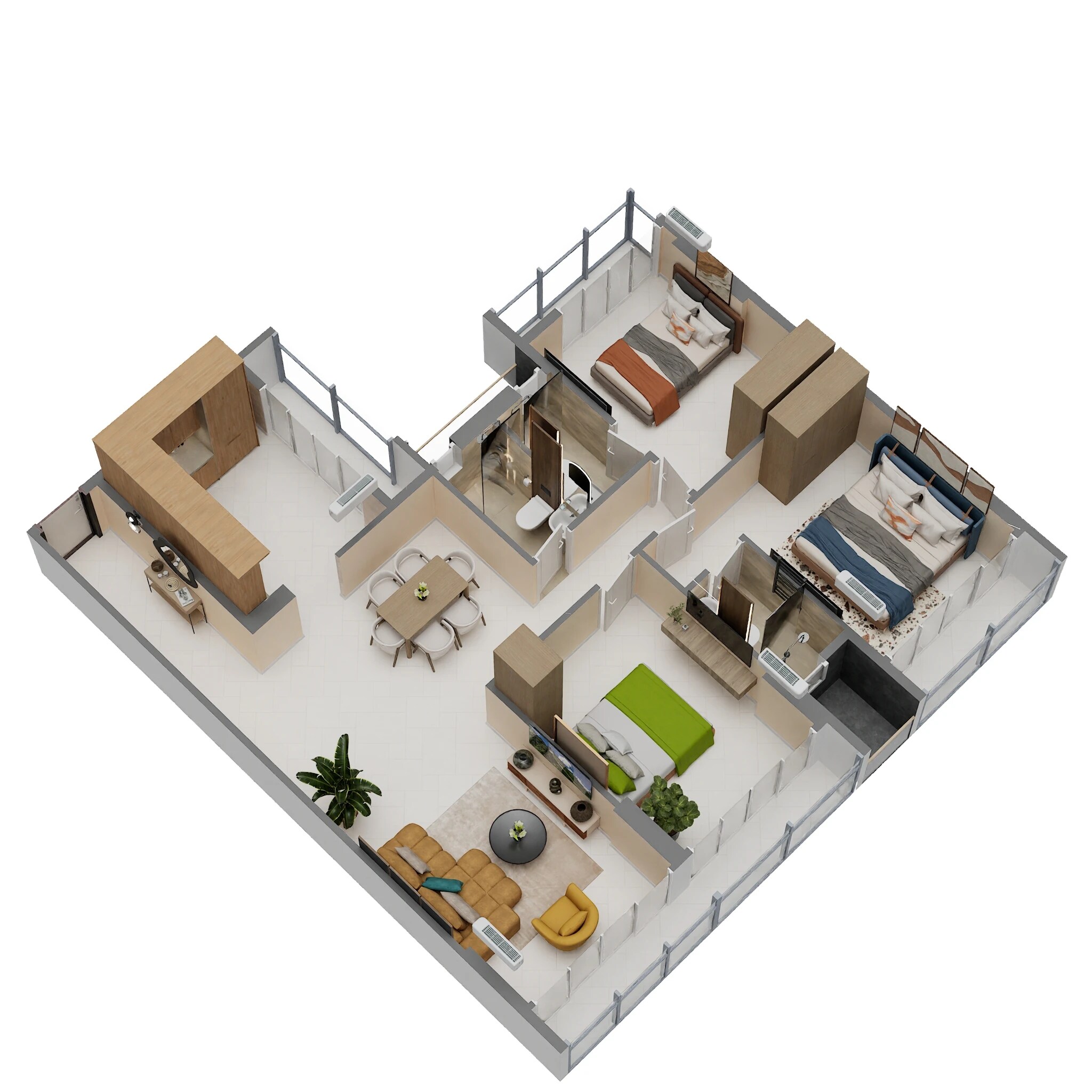 Floor plan of 3 BHK 1082 Sq. Ft. Apartment in Swastik Emerald Horizons, Navi Mumbai
