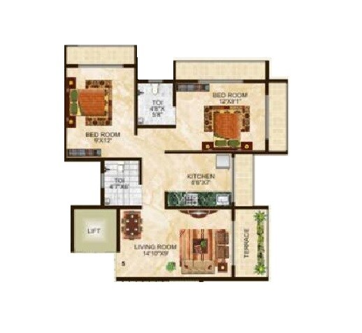 Floor plan of 2 BHK 426 Sq. Ft. Apartment in Tater Florence, Navi Mumbai