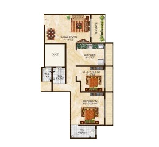 Floor plan of 2 BHK 495 Sq. Ft. Apartment in Tater Florence, Navi Mumbai
