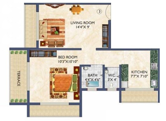Floor plan of 1 BHK 568 Sq. Ft. Apartment in Tater Florence Olive, Navi Mumbai