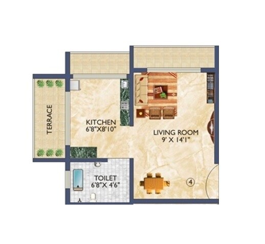 Floor plan of 204 Sq. Ft. Studio in Tater Florence, Navi Mumbai