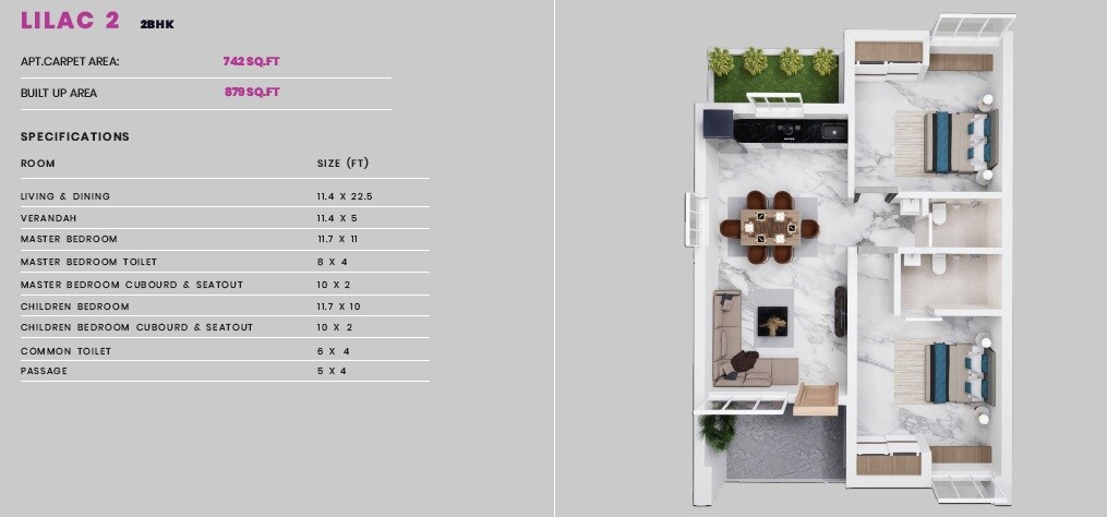 Floor plan of 2 BHK 742 Sq. Ft. Villa in Tectona Hill, Navi Mumbai