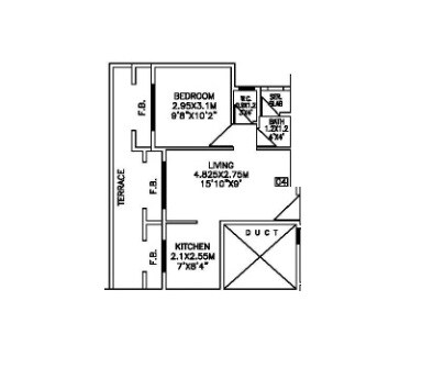 Floor plan of 1 BHK 307 Sq. Ft. Apartment in Tejas Ambience, Navi Mumbai