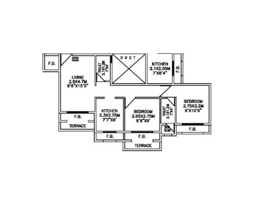 Floor plan of 2 BHK 411 Sq. Ft. Apartment in Tejas Ambience, Navi Mumbai