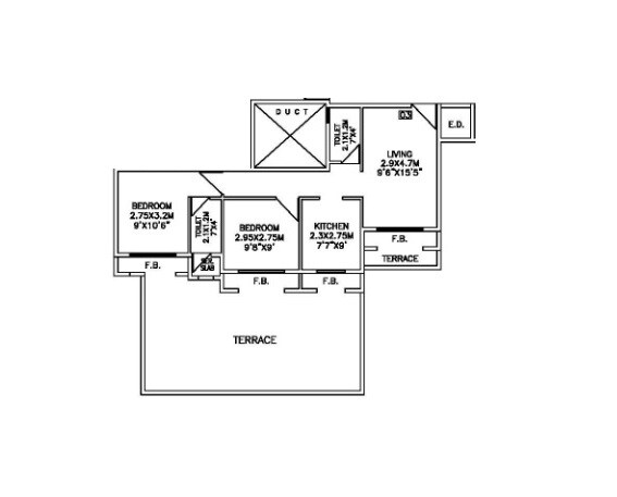 Floor plan of 2 BHK 506 Sq. Ft. Apartment in Tejas Ambience, Navi Mumbai
