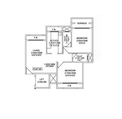 Floor plan of 2 BHK 1154 Sq. Ft. Apartment in Tejas Heights, Navi Mumbai