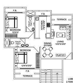 Floor plan of 2 BHK 1224 Sq. Ft. Apartment in Tejas Heights, Navi Mumbai