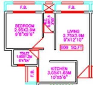 Floor plan of 1 BHK 515 Sq. Ft. Apartment in Tejas Komal, Navi Mumbai