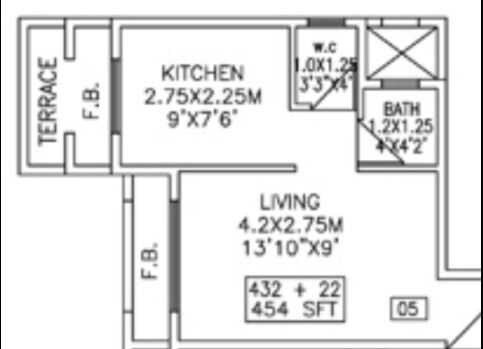 Floor plan of 1 BHK 454 Sq. Ft. Apartment in Tejas Ojas, Navi Mumbai