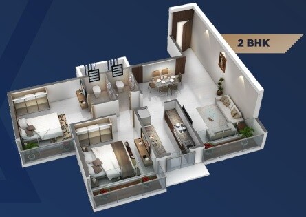 Floor plan of 2 BHK 667 Sq. Ft. Apartment in Tejas Vaishnavi, Navi Mumbai