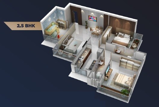 Floor plan of 2 BHK 756 Sq. Ft. Apartment in Tejas Vaishnavi, Navi Mumbai