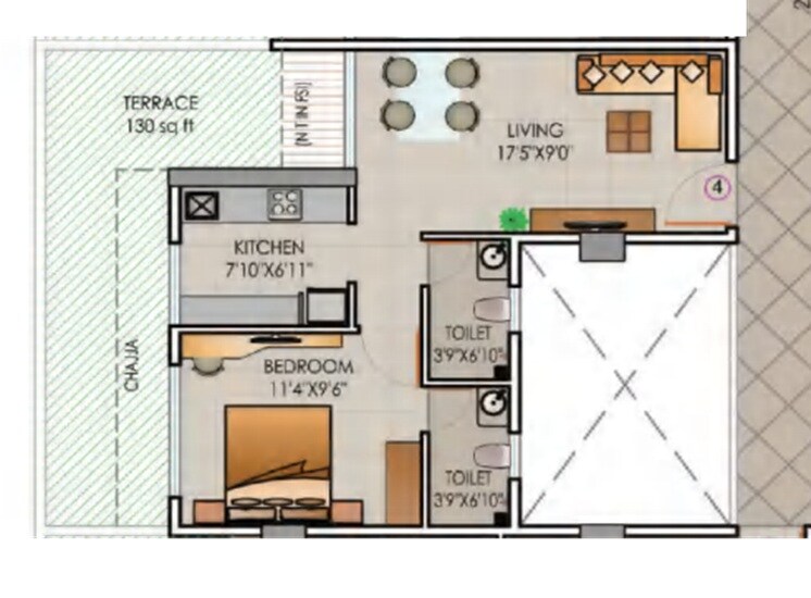 1 BHK 395 Sq. Ft. Apartment