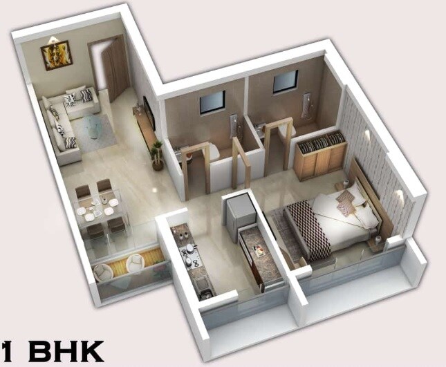 Floor plan of 1 BHK 396 Sq. Ft. Apartment in Thakur Neelkamal, Navi Mumbai