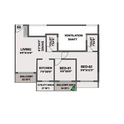 2 BHK 539 Sq. Ft. Apartment
