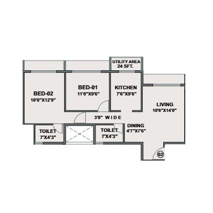2 BHK 582 Sq. Ft. Apartment