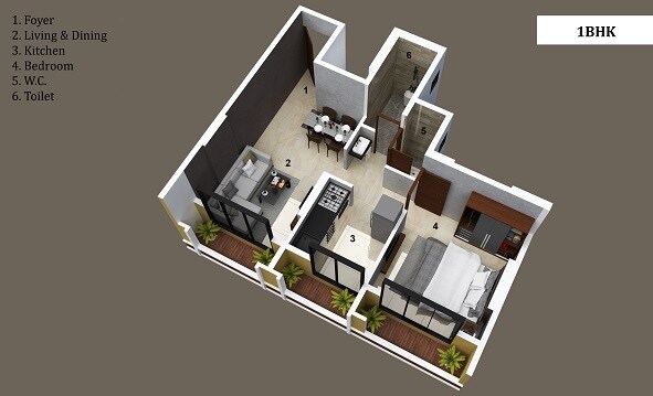 Floor plan of 1 BHK 248 Sq. Ft. Apartment in Thalia Vrindavan Flora, Navi Mumbai