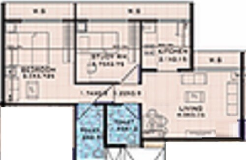 Floor plan of 2 BHK 396 Sq. Ft. Apartment in The Silwant Maple Greens, Navi Mumbai