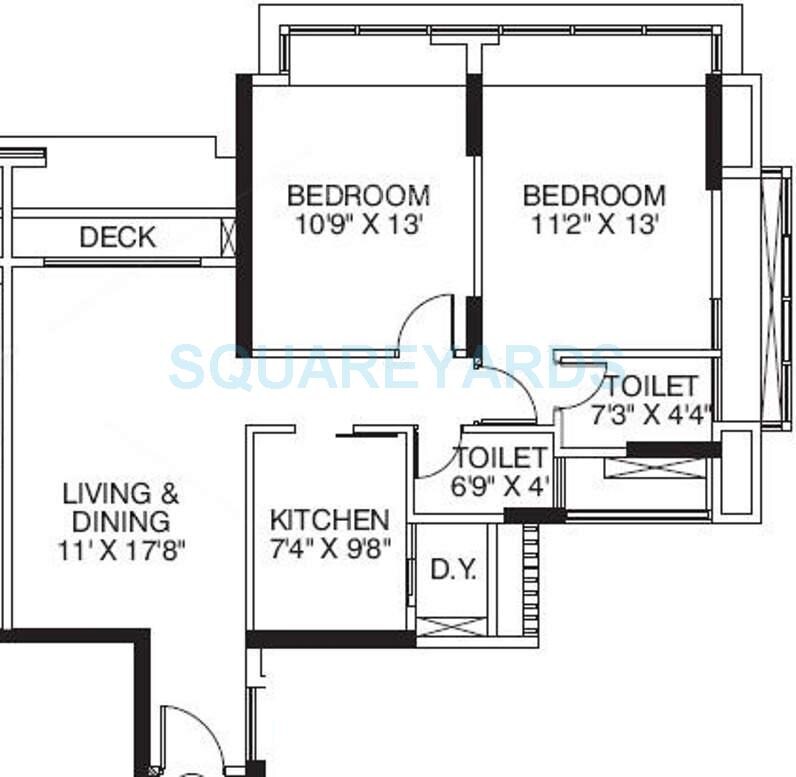 Floor plan of 2 BHK 1385 Sq. Ft. Apartment in The Wadhwa Palm Beach Residency, Navi Mumbai