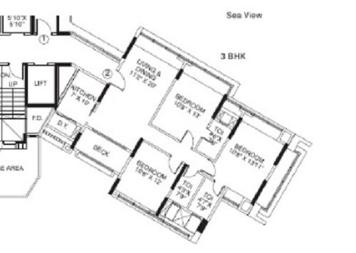 Floor plan of 3 BHK 1545 Sq. Ft. Apartment in The Wadhwa Palm Beach Residency, Navi Mumbai